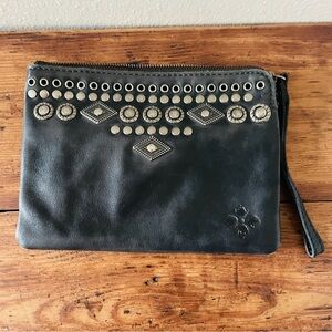 Patricia Nash Black Studded Zip Top Clutch Wallet Bag - Embossed Leather